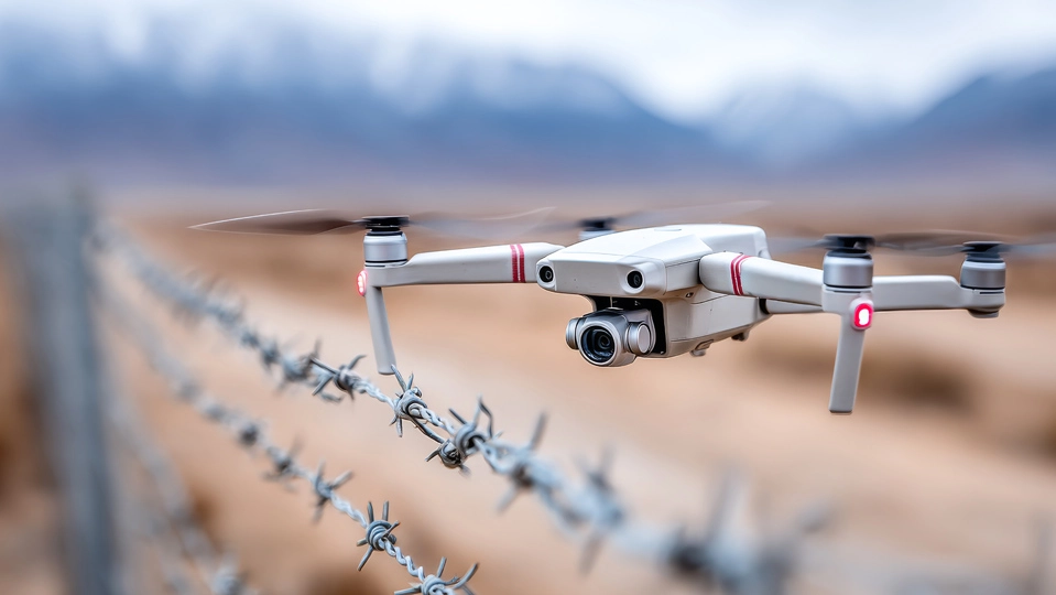 drone flying over a fence