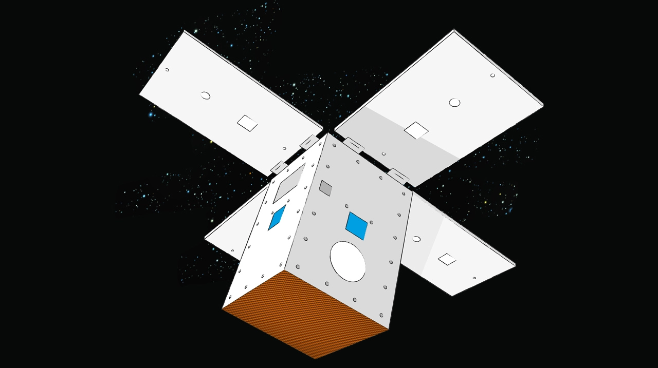 Concept image of satellite components showing Plextek Radars and Aphelion’s Deployable Debris Shielding.