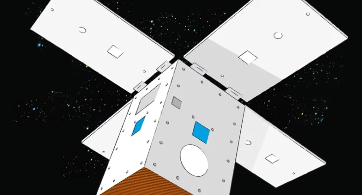Concept image of satellite components showing Plextek Radars and Aphelion’s Deployable Debris Shielding.