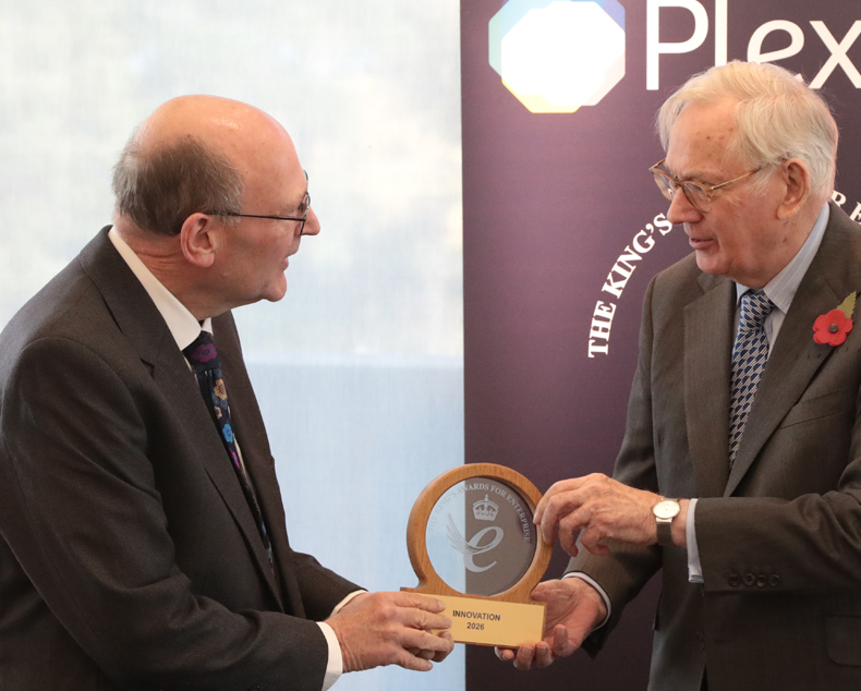 His Royal Highness the Duke of Gloucester presents King’s Award for Enterprise in Innovation to Brent Hudson, CEO, Plextek